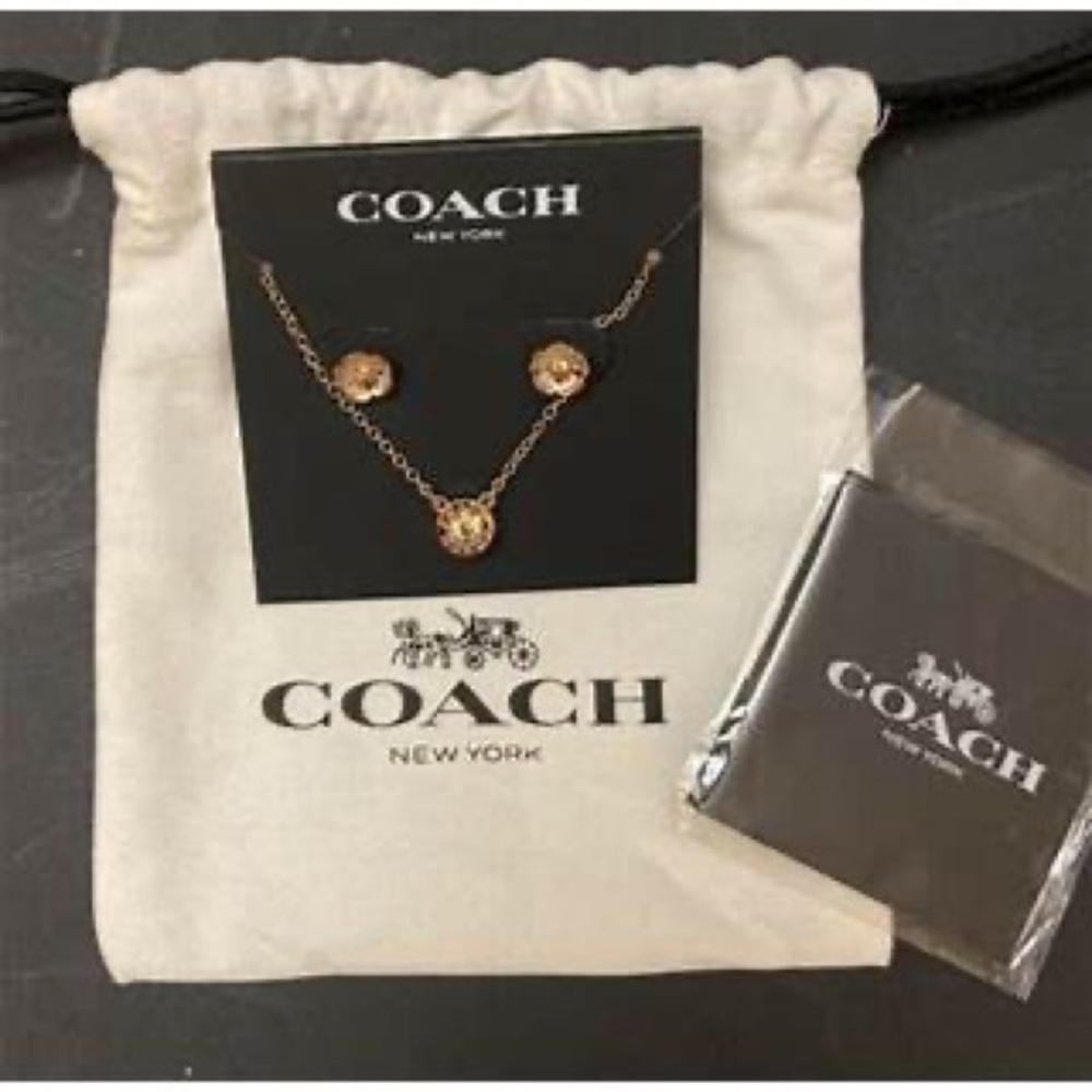 COACH Open Circle Necklace And Tea Rose Stud Set - Picture 3 of 5